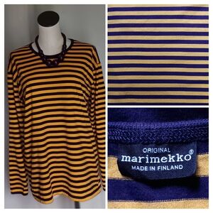 VTG Marimekko "Tasaraita" Yellow and Purple Horizontal Striped Long Sleeve Top